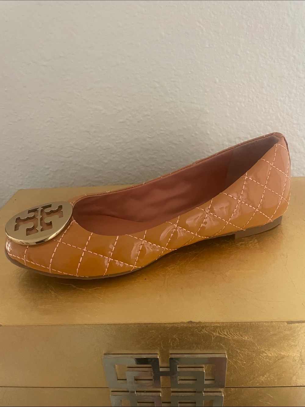 Tory Burch Quinn Quilted Patent Leather Ballet Flats Chestnut Bronze